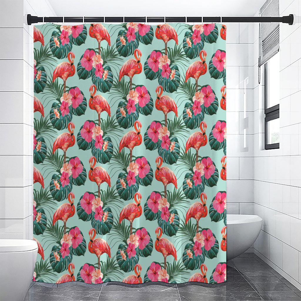 Tropical Floral Flamingo Pattern Print Premium Shower Curtain