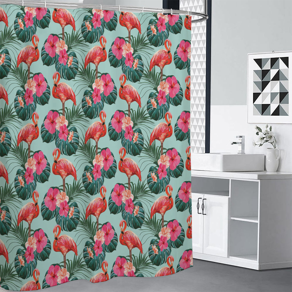 Tropical Floral Flamingo Pattern Print Premium Shower Curtain