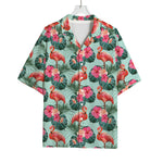 Tropical Floral Flamingo Pattern Print Rayon Hawaiian Shirt