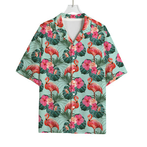 Tropical Floral Flamingo Pattern Print Rayon Hawaiian Shirt