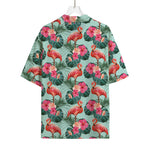 Tropical Floral Flamingo Pattern Print Rayon Hawaiian Shirt