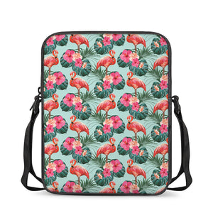 Tropical Floral Flamingo Pattern Print Rectangular Crossbody Bag