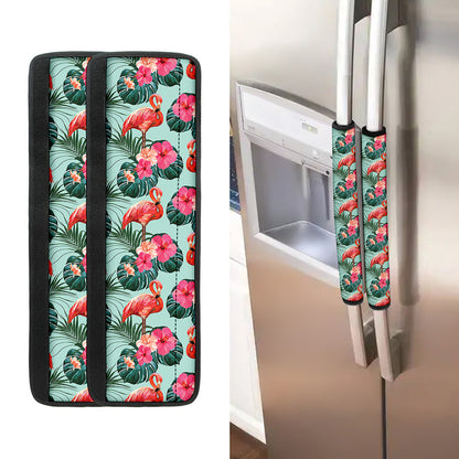 Tropical Floral Flamingo Pattern Print Refrigerator Handle Covers