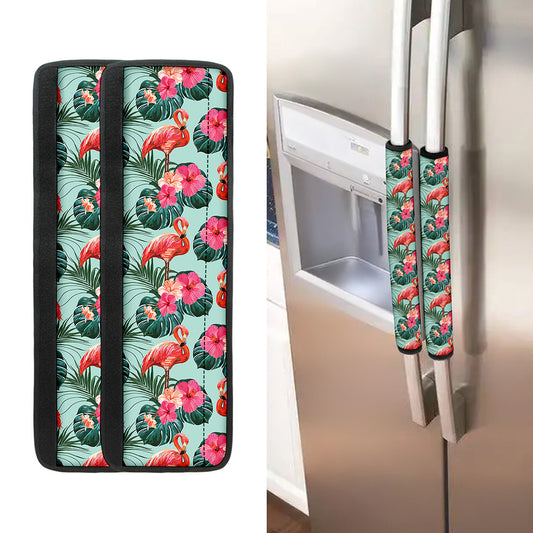 Tropical Floral Flamingo Pattern Print Refrigerator Handle Covers
