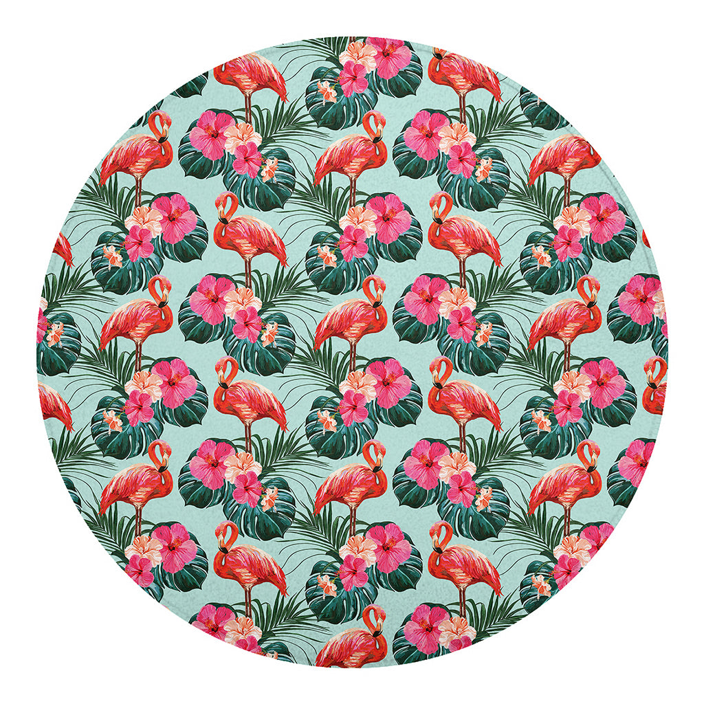 Tropical Floral Flamingo Pattern Print Round Blanket