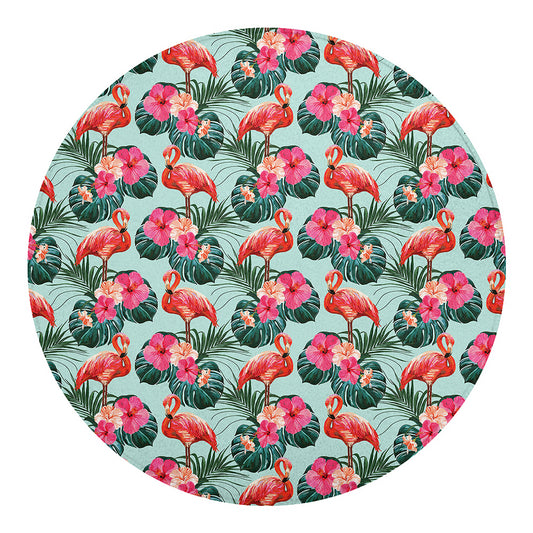 Tropical Floral Flamingo Pattern Print Round Blanket