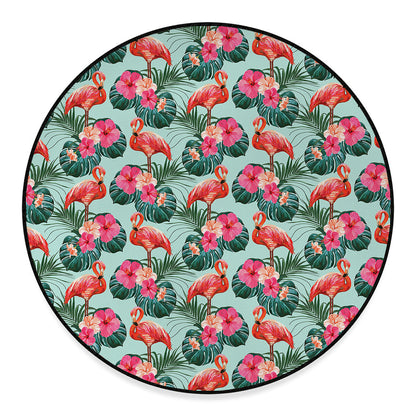 Tropical Floral Flamingo Pattern Print Round Floor Mat