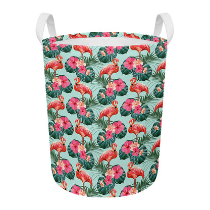 Tropical Floral Flamingo Pattern Print Round Laundry Basket