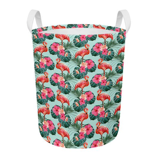 Tropical Floral Flamingo Pattern Print Round Laundry Basket