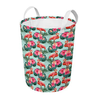 Tropical Floral Flamingo Pattern Print Round Laundry Basket