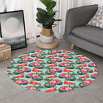 Tropical Floral Flamingo Pattern Print Round Rug