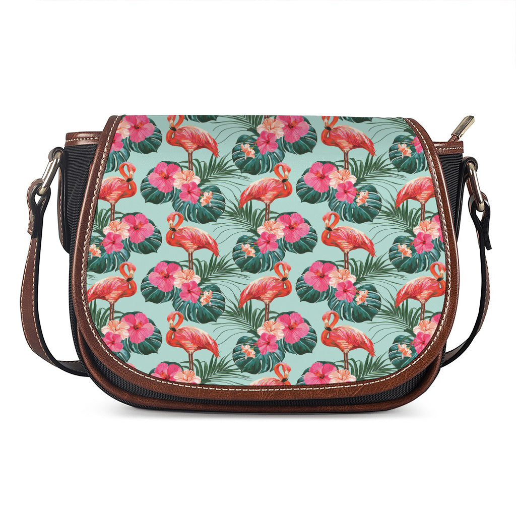 Tropical Floral Flamingo Pattern Print Saddle Bag