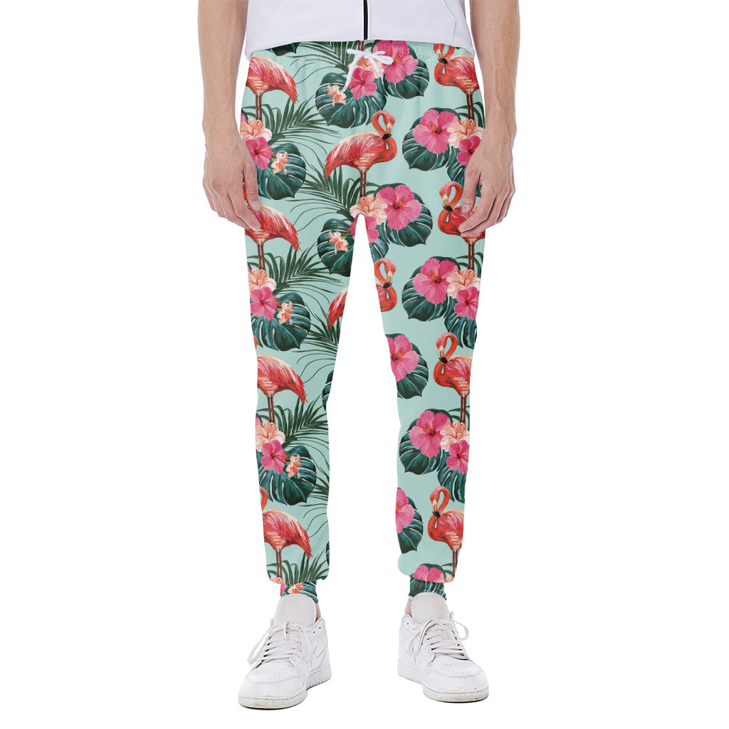 Tropical Floral Flamingo Pattern Print Scuba Joggers