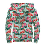 Tropical Floral Flamingo Pattern Print Sherpa Lined Zip Up Hoodie