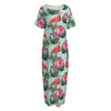 Tropical Floral Flamingo Pattern Print Short Sleeve Long Nightdress