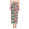 Tropical Floral Flamingo Pattern Print Side Slit Maxi Skirt