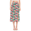 Tropical Floral Flamingo Pattern Print Side Slit Midi Skirt