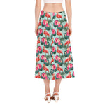 Tropical Floral Flamingo Pattern Print Side Slit Midi Skirt