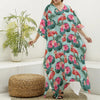 Tropical Floral Flamingo Pattern Print Silk V-Neck Kaftan Dress