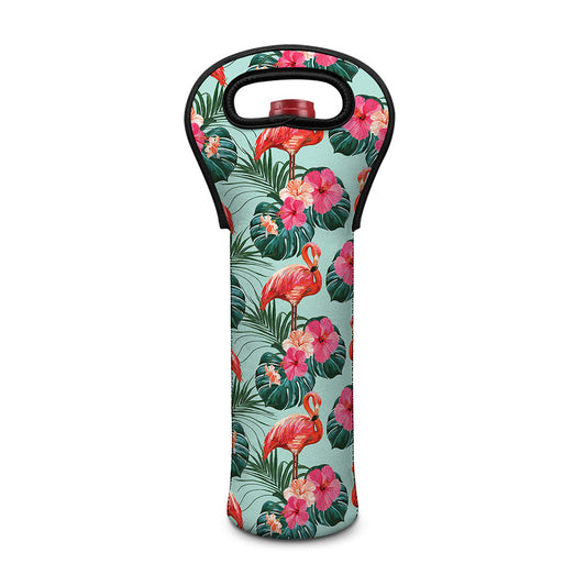 Tropical Floral Flamingo Pattern Print Single Neoprene Wine Tote