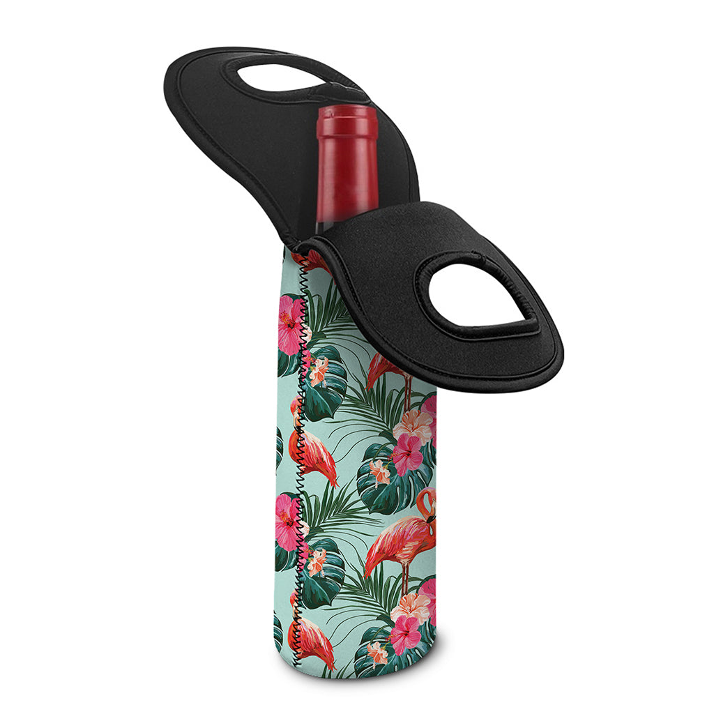 Tropical Floral Flamingo Pattern Print Single Neoprene Wine Tote