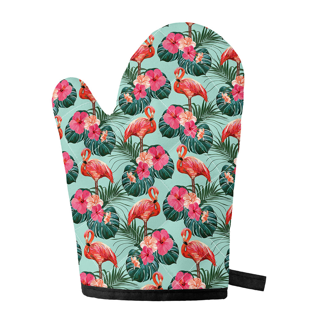 Tropical Floral Flamingo Pattern Print Single Oven Mitt