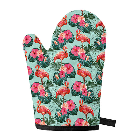 Tropical Floral Flamingo Pattern Print Single Oven Mitt