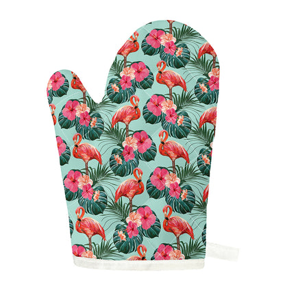 Tropical Floral Flamingo Pattern Print Single Oven Mitt