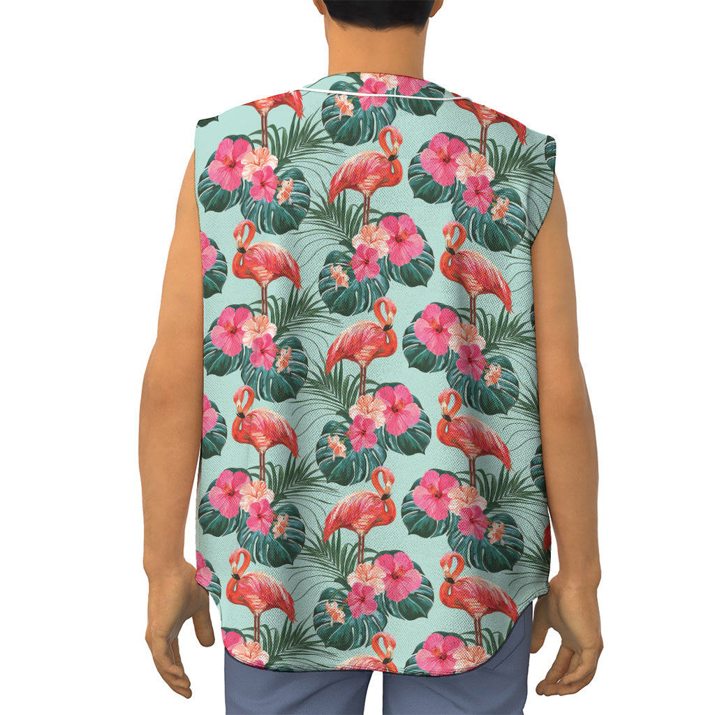 Tropical Floral Flamingo Pattern Print Sleeveless Baseball Jersey