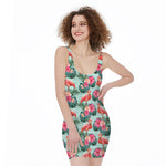 Tropical Floral Flamingo Pattern Print Sleeveless Bodycon Dress