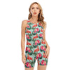 Tropical Floral Flamingo Pattern Print Sleeveless One Piece Swimsuit