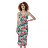 Tropical Floral Flamingo Pattern Print Slim Fit Midi Cami Dress