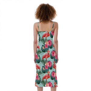 Tropical Floral Flamingo Pattern Print Slim Fit Midi Cami Dress