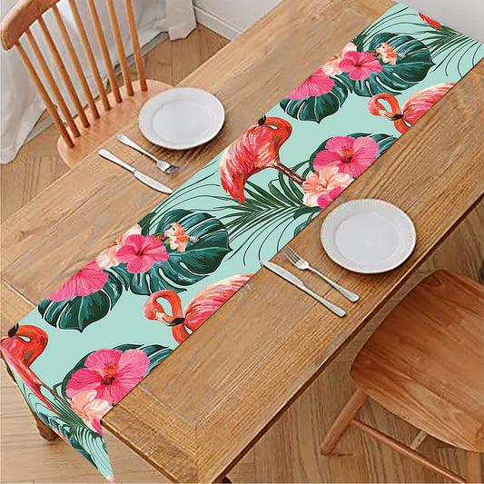 Tropical Floral Flamingo Pattern Print Table Runner