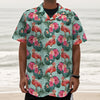 Tropical Floral Flamingo Pattern Print Textured Short Sleeve Shirt