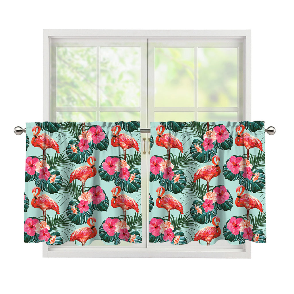 Tropical Floral Flamingo Pattern Print Tier Curtains