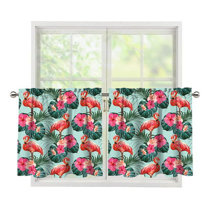 Tropical Floral Flamingo Pattern Print Tier Curtains