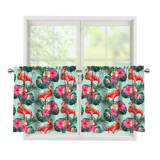 Tropical Floral Flamingo Pattern Print Tier Curtains