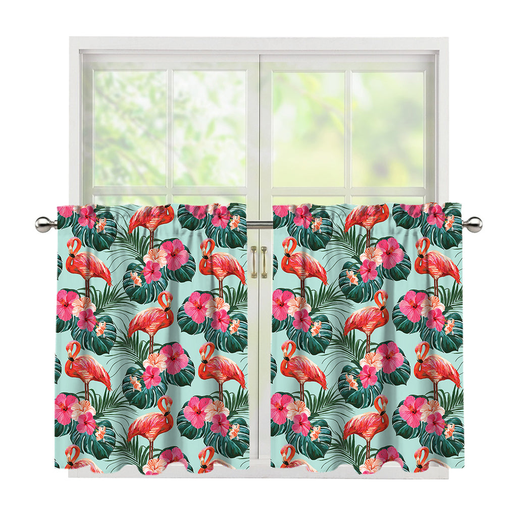 Tropical Floral Flamingo Pattern Print Tier Curtains