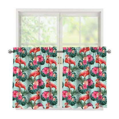 Tropical Floral Flamingo Pattern Print Tier Curtains