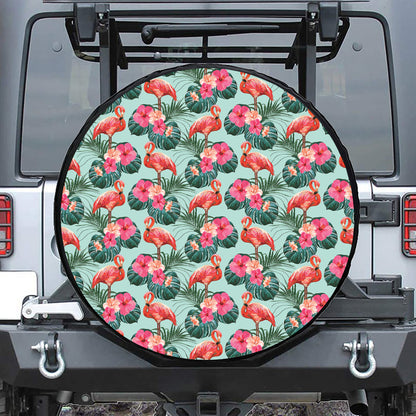 Tropical Floral Flamingo Pattern Print Tire Cover