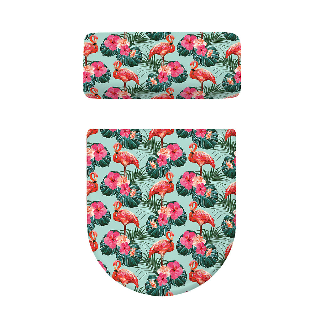 Tropical Floral Flamingo Pattern Print Toilet Lid And Tank Cover Set
