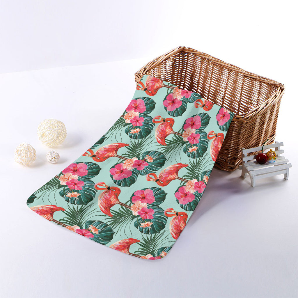 Tropical Floral Flamingo Pattern Print Towel