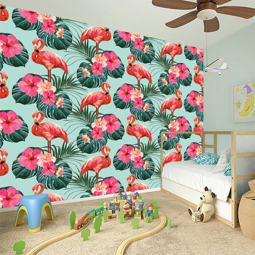 Tropical Floral Flamingo Pattern Print Wall Sticker