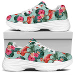 Tropical Floral Flamingo Pattern Print White Chunky Shoes