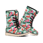 Tropical Floral Flamingo Pattern Print Winter Boots