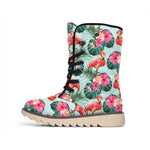 Tropical Floral Flamingo Pattern Print Winter Boots