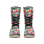 Tropical Floral Flamingo Pattern Print Winter Boots
