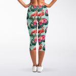 Tropical Floral Flamingo Pattern Print Women's Capri Leggings