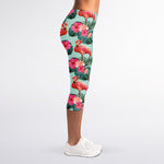 Tropical Floral Flamingo Pattern Print Women's Capri Leggings